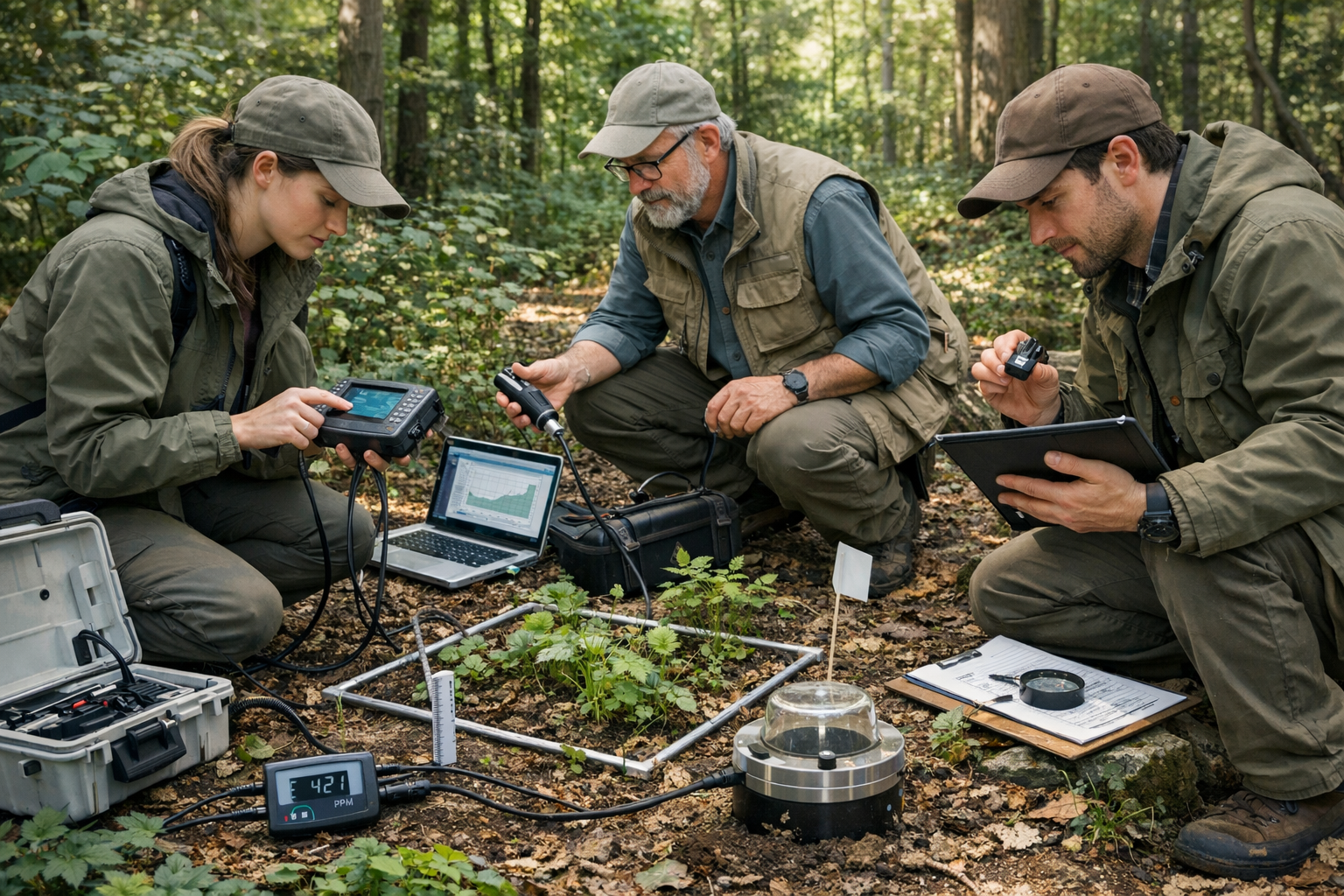 Wissenschaftler bei der Erforschung ökologischer Zusammenhänge mit modernen Methoden