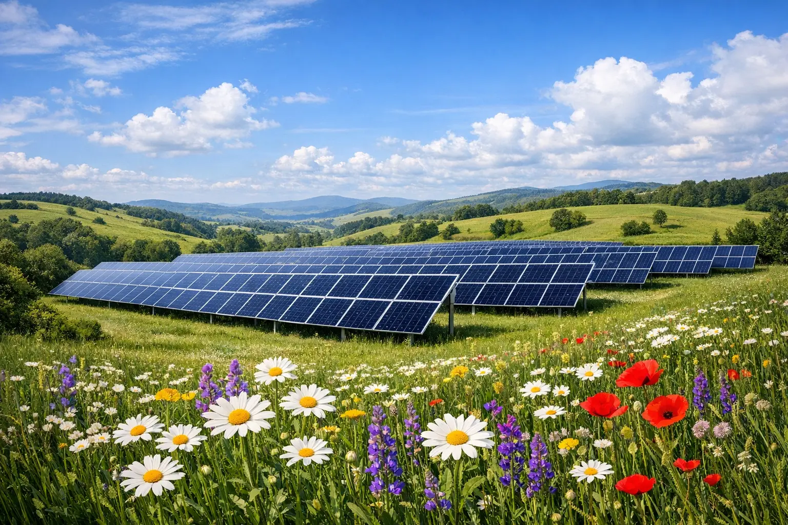 Solaranlage in natürlicher Landschaft - nachhaltige Technologie