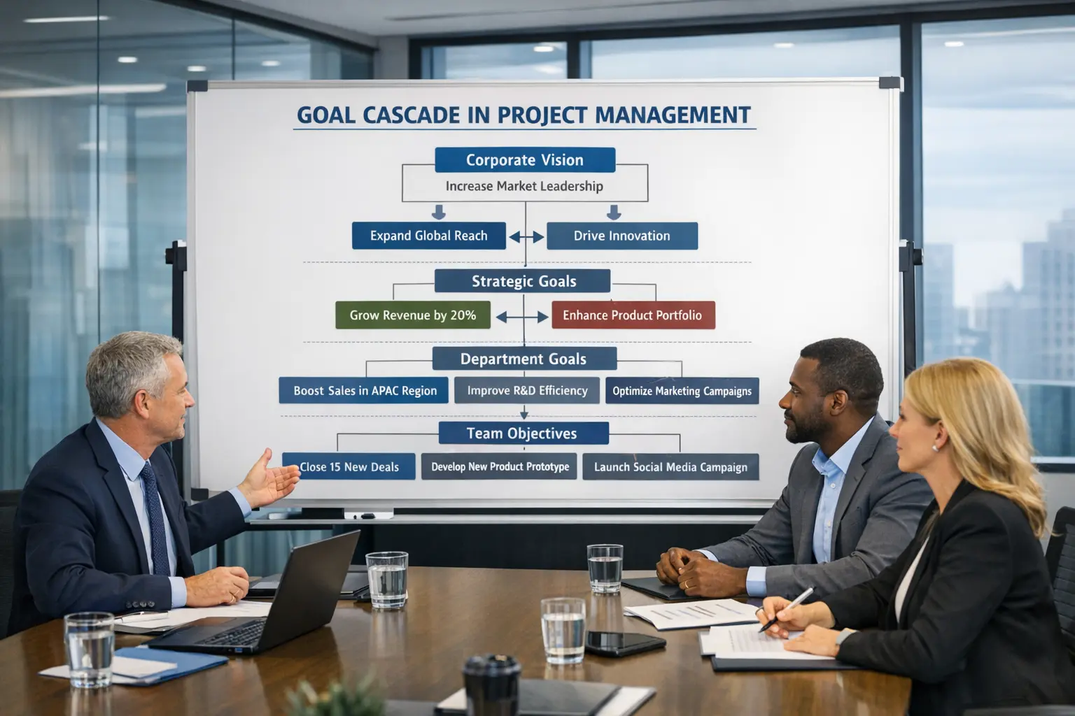 Zielkaskade: Definition, Umsetzung & Tools für 2026 6 Zielkaskade Beispiel Projektmanagement mit konkreten Zielen auf verschiedenen Ebenen