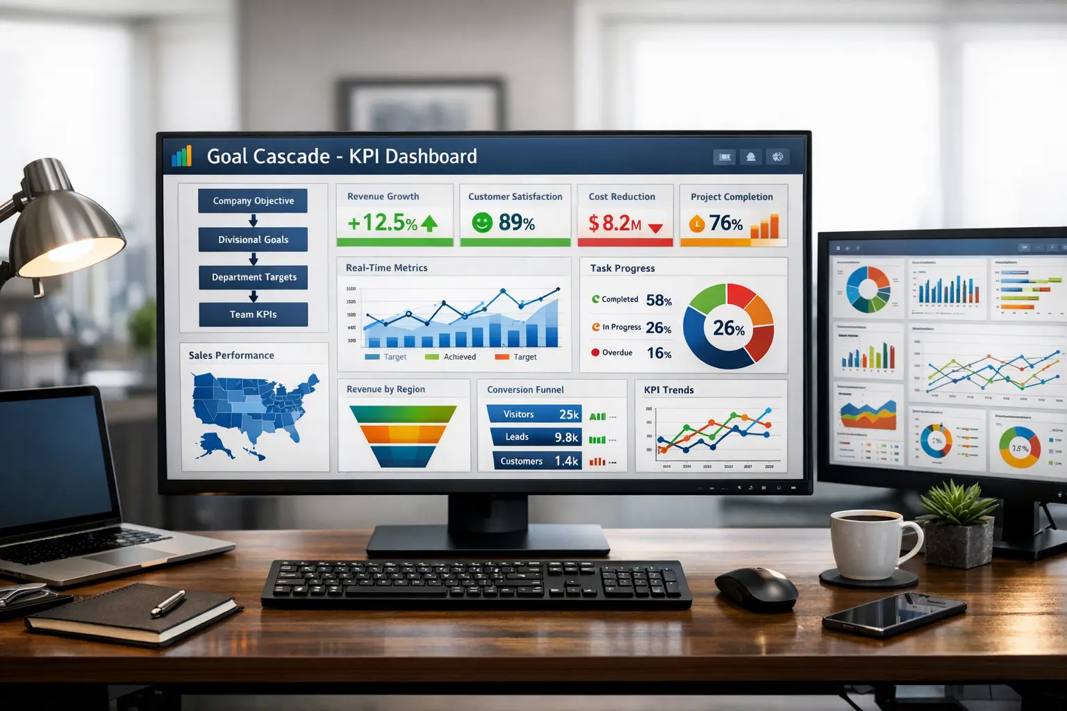 Zielkaskade: Definition, Umsetzung & Tools für 2026 7 KPI Dashboard Software für Zielkaskade mit Echtzeit-Daten und Fortschrittsanzeigen